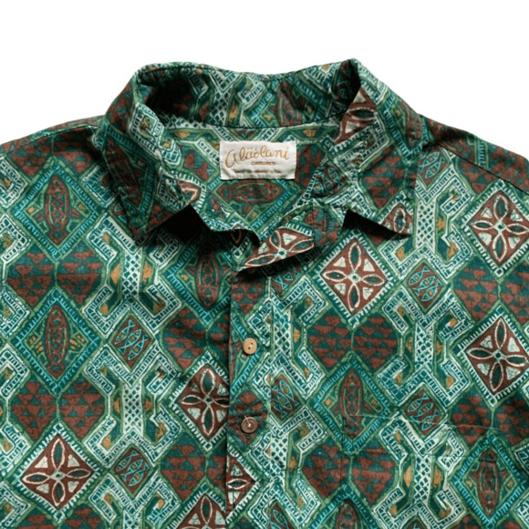 Aluolani Casuals  Hawaiian Shirt Large Green Brown Short Sleeve Made in USA - Picture 2 of 6